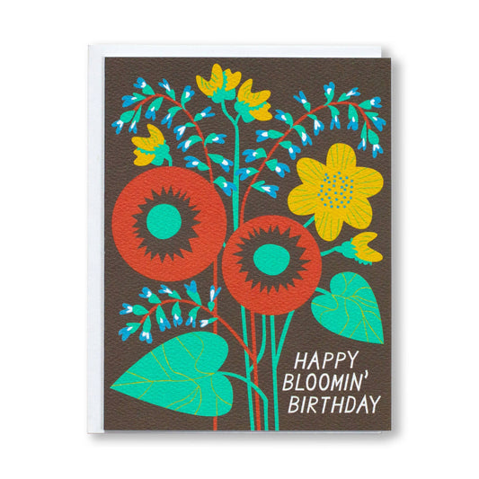 Brown Floral Happy Blooming' Birthday Card