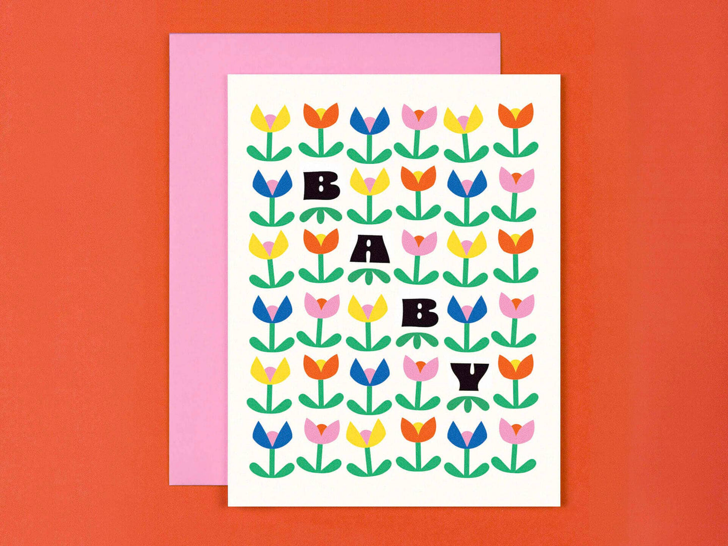 Tulip Baby • Retro Floral New Baby Card