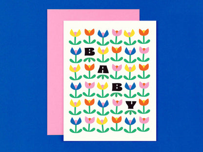 Tulip Baby • Retro Floral New Baby Card